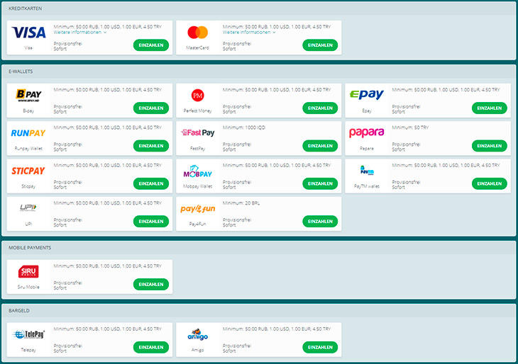 Welche Zahlungsmethoden bietet das 22Bet an?