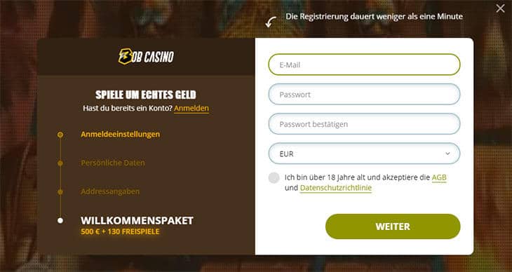 Wie meldet man sich im Bob Casino an?