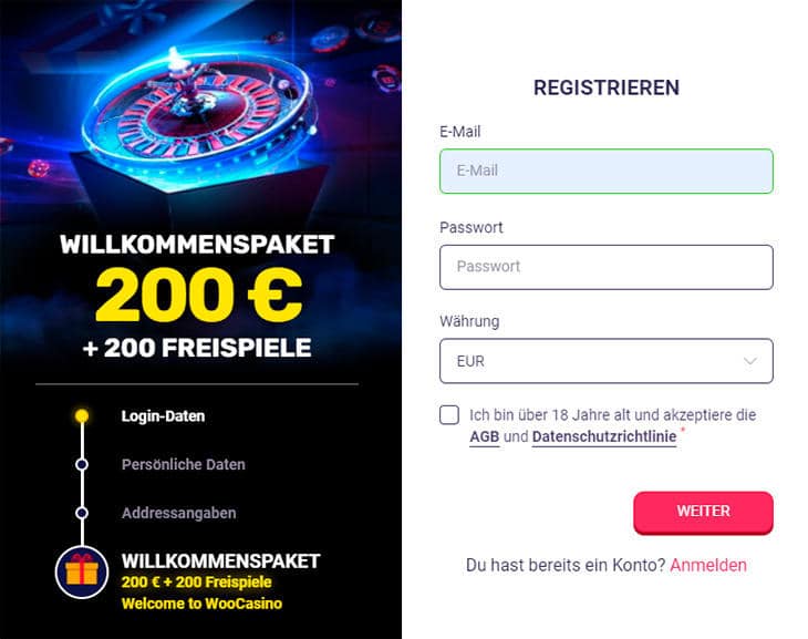 Wie funktionert die Anmeldung im Woo Casino?