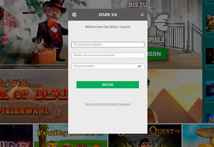 Wie gestaltet sich die Registrierung im Billion Casino?