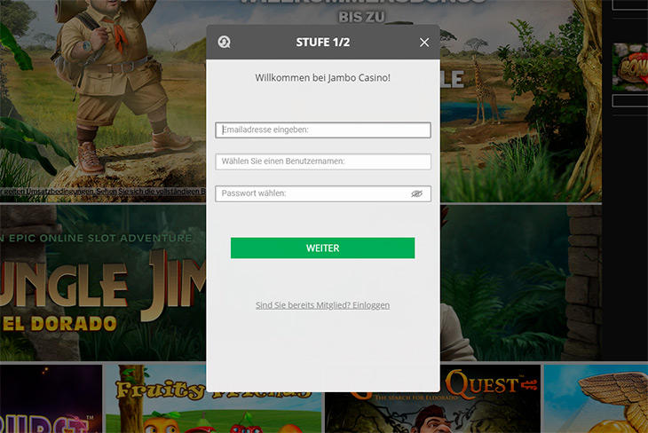 Wie registriert man sich im Jambo Casino?