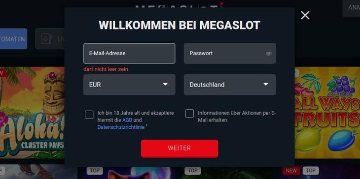 Wie registriert man sich im Megaslot